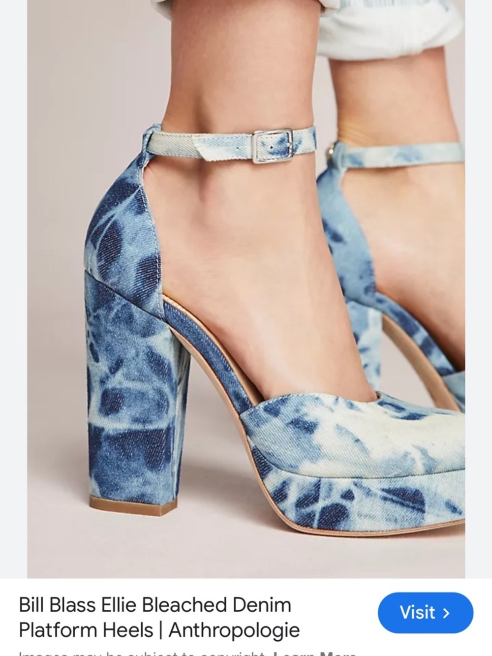 Bill Blass Blue Ellie Bleached Denim Tie-Dye Platform Ankle-Strap Heels - Picture 2 of 15